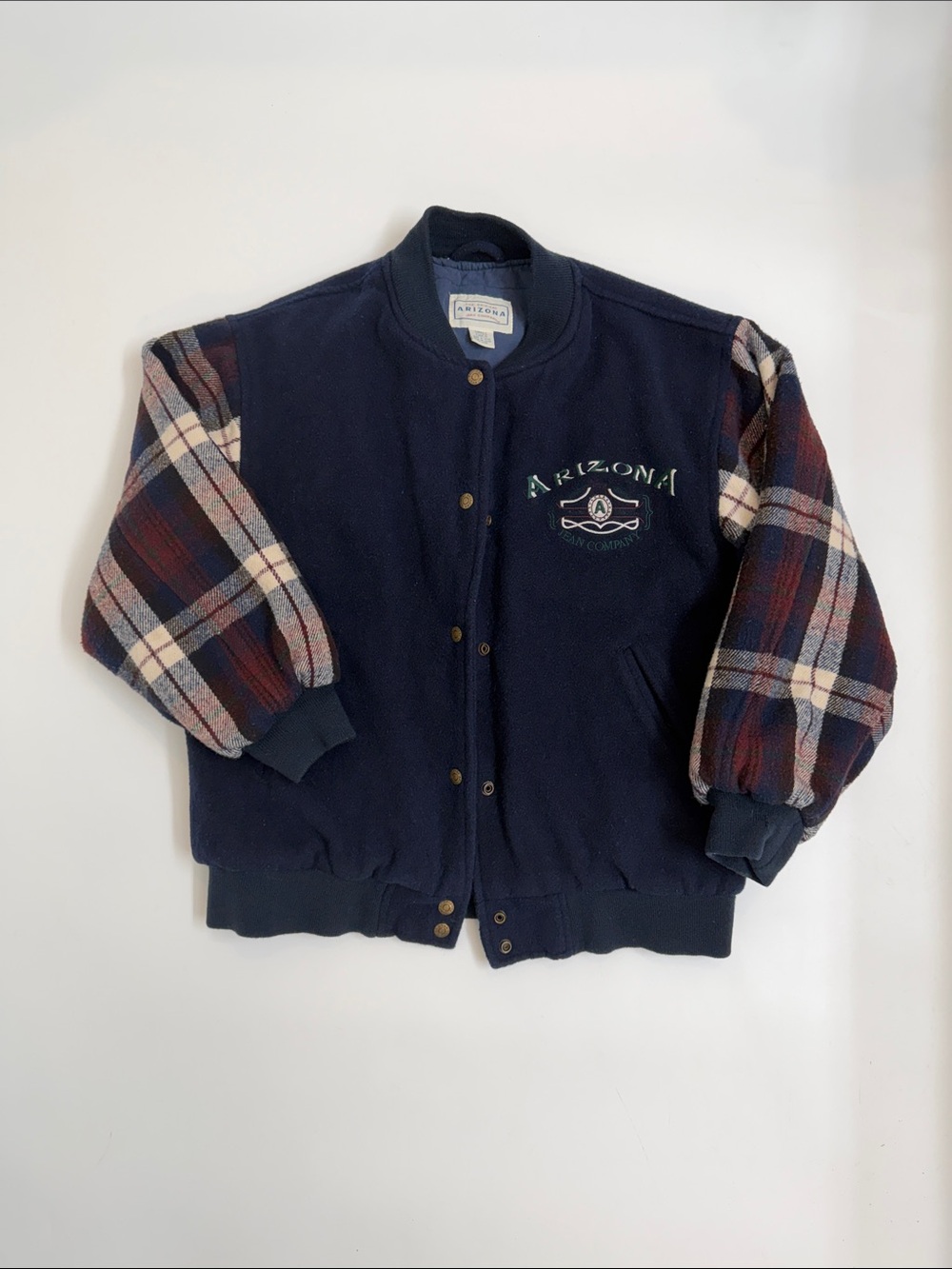Vintage‎ Arizona Jean Co Wool Varsity Jacket Plaid Sleeves Oversized Y2K